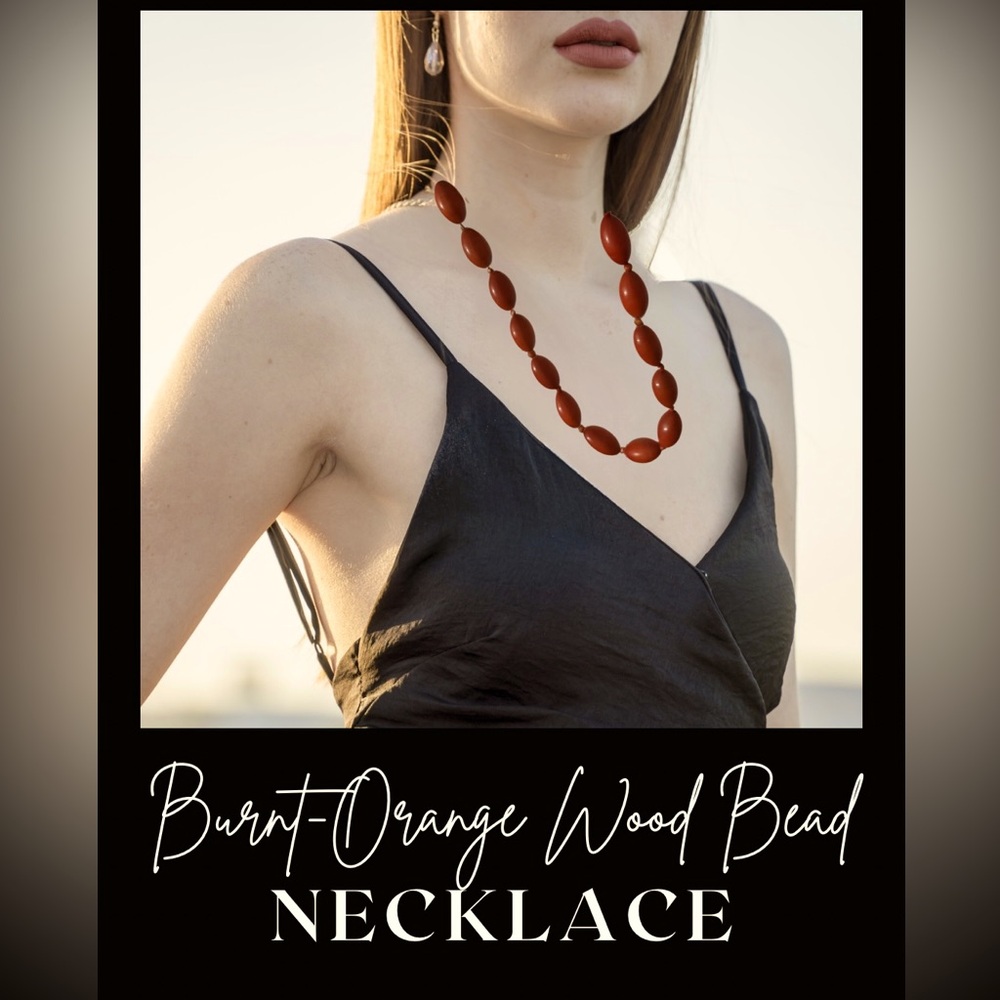 Burnt-Orange wood bead necklace